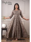 Brown & Black Box Print Style Casual Wear Kurti Gown 10004